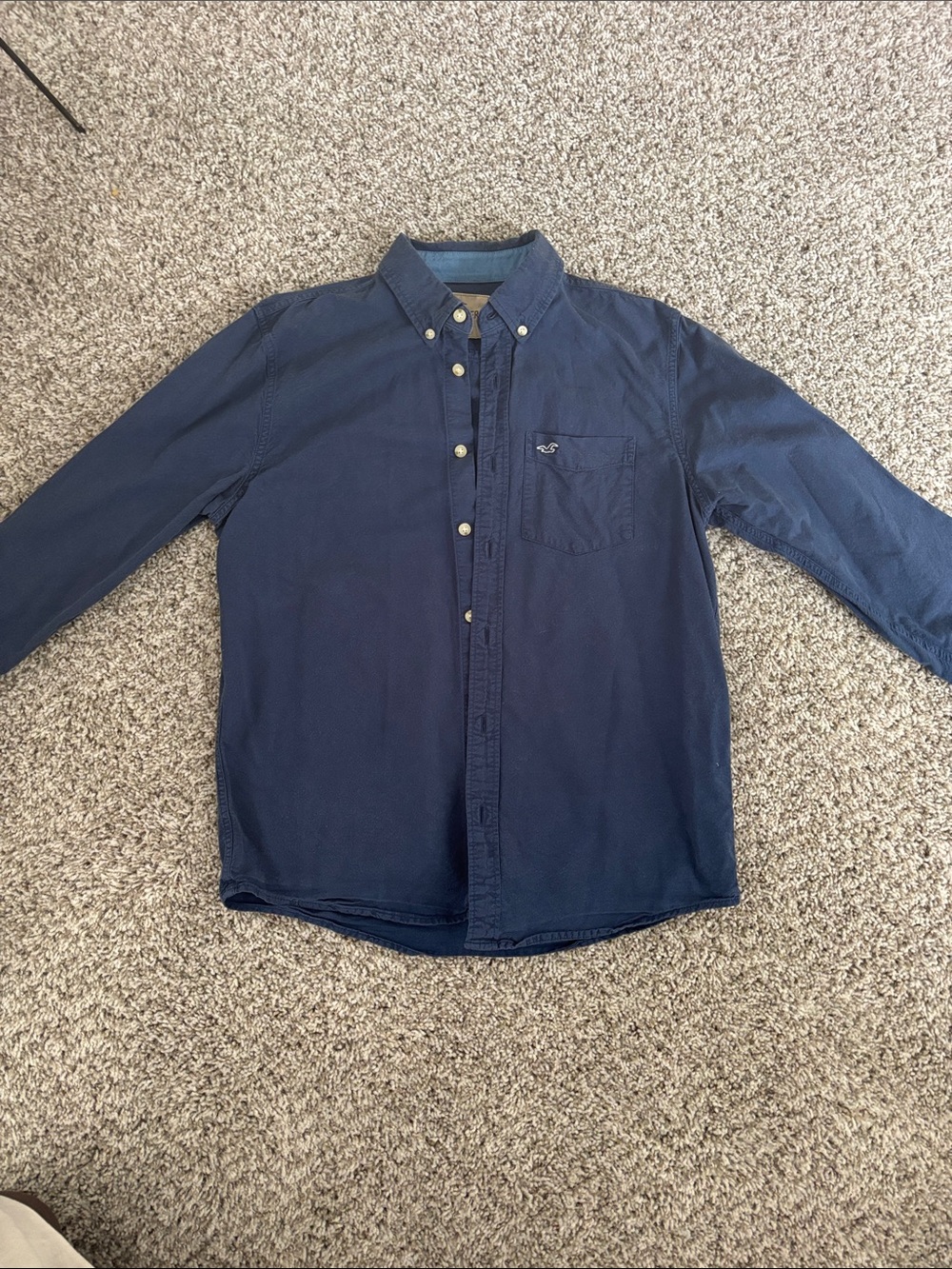 Hollister Men's Button-Down Shirt in Dark Blue